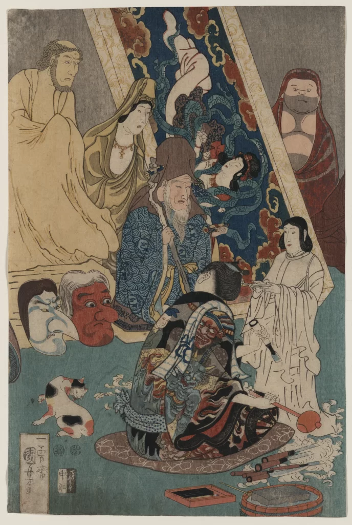 Traditional Japanese Art Historical Scene Cultural Depiction Ukiyo-e Style Detailed Costume Narrative Illustration