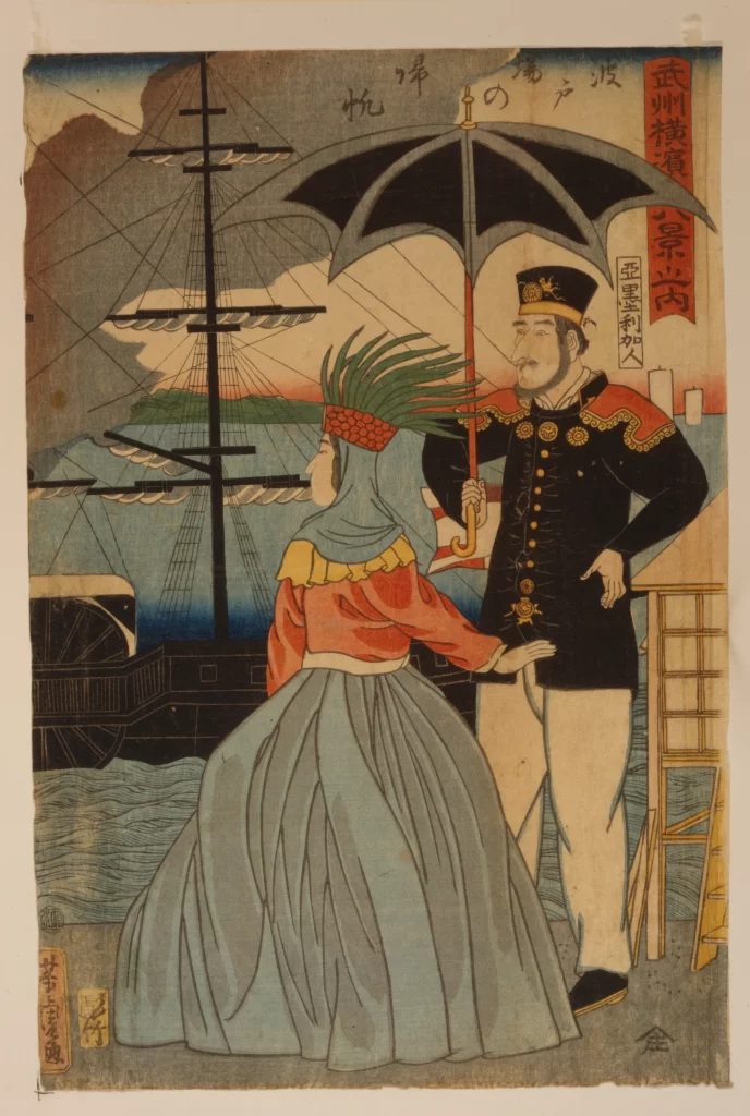 Traditional Japanese Art Historical Scene Naval Ships Cultural Attire Ukiyo-e Style Detailed Costume