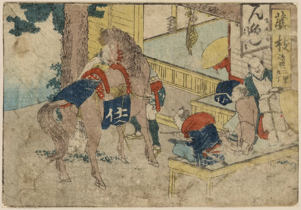 Traditional Japanese Art Horse People Historical Scene Cultural Depiction
