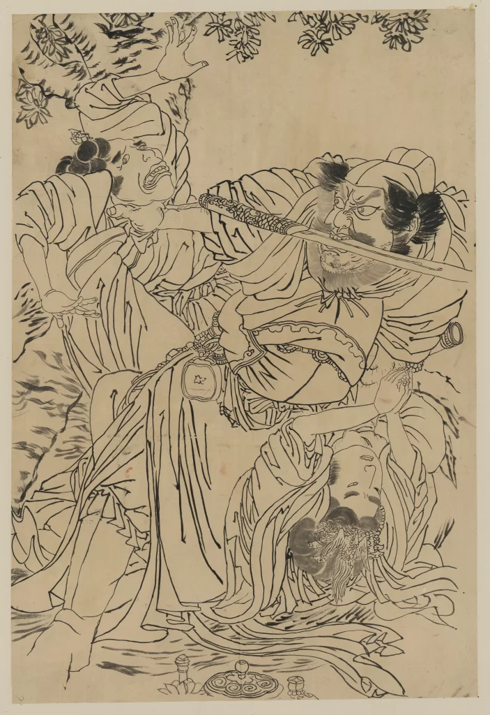 Traditional Japanese Art Ink Drawing Historical Scene Samurai Cultural Heritage
