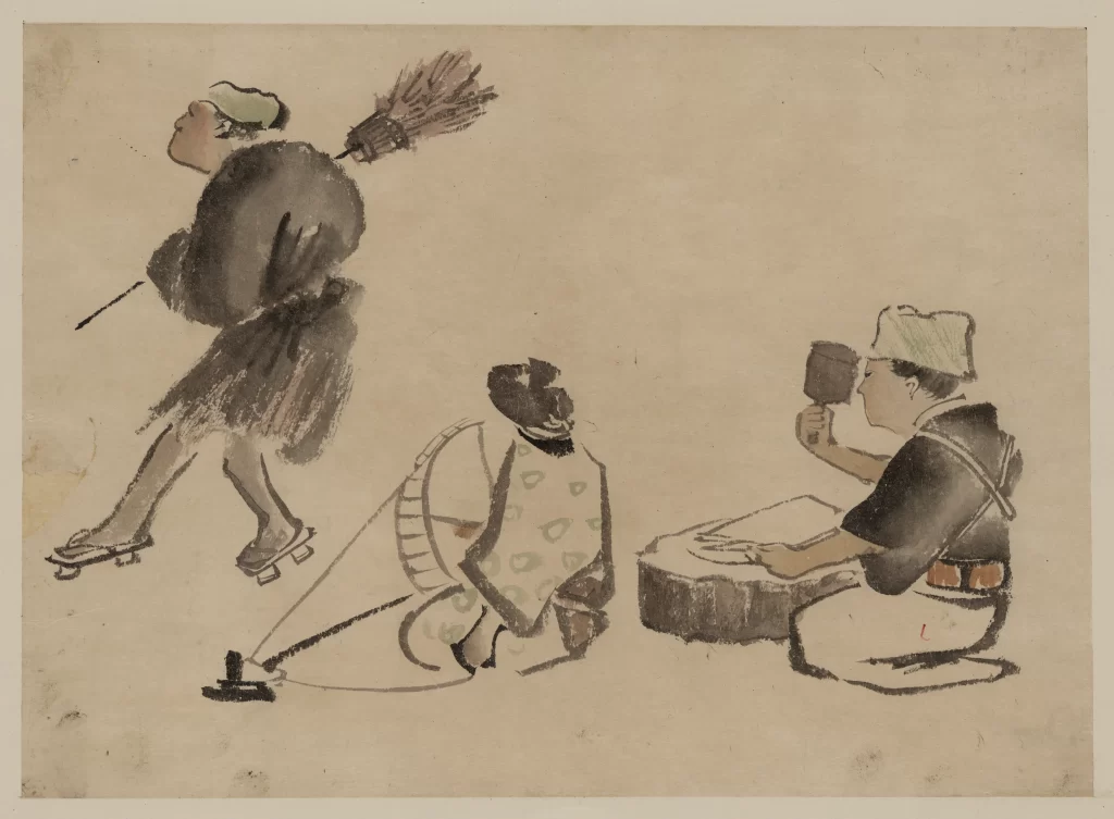 Traditional Japanese Art Ink Painting Cultural Scene Historical Figures Daily Life Edo Period