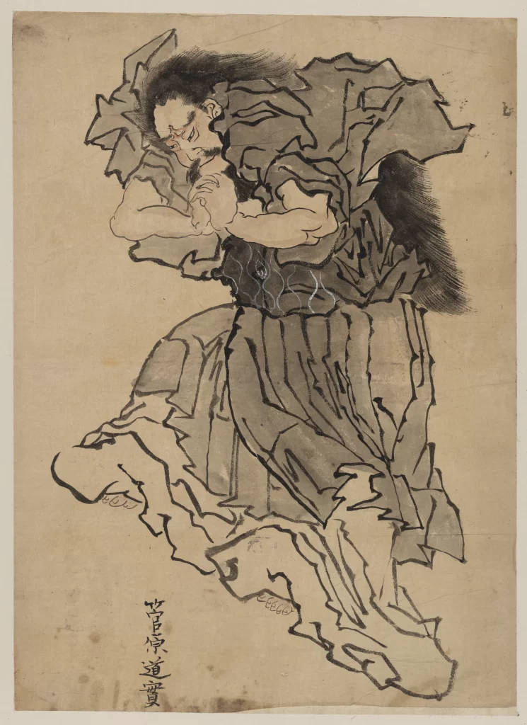 Traditional Japanese Art Ink Wash Style Samurai Warrior