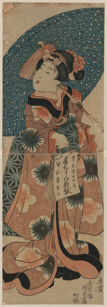 Traditional Japanese Art Kimono Umbrella Floral Patterns Calligraphy