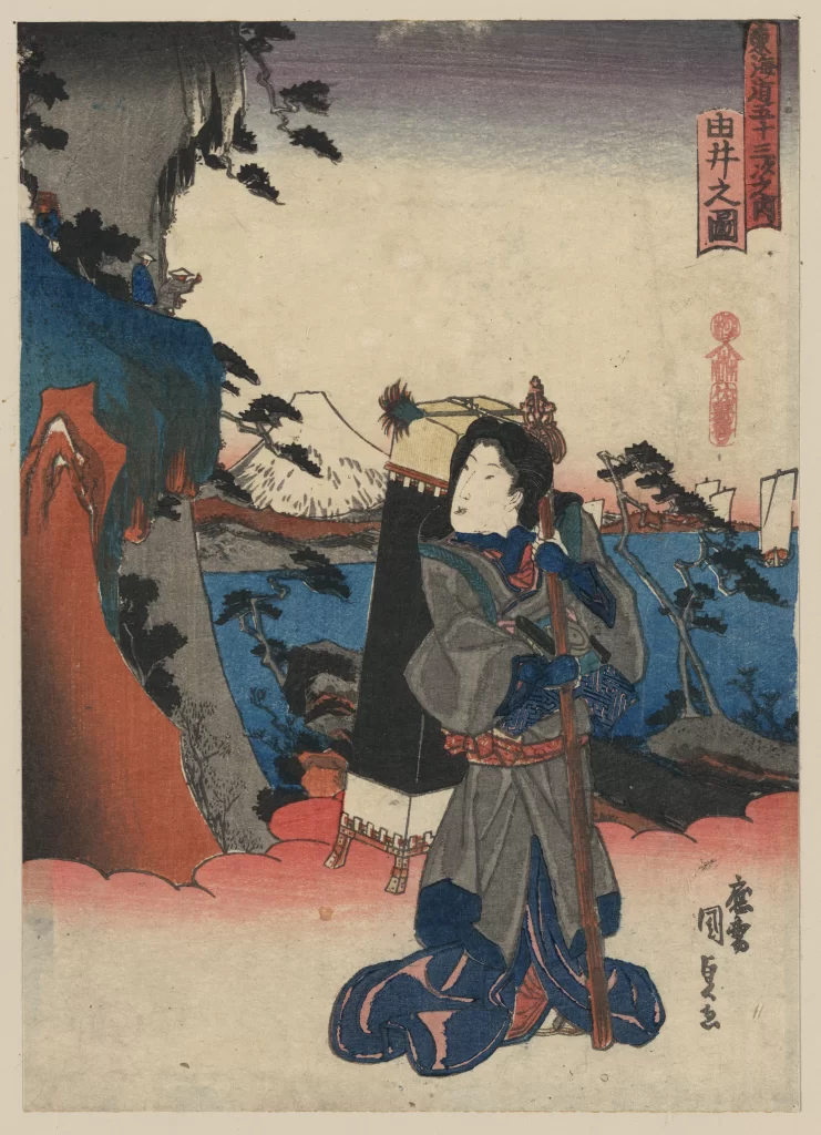 Traditional Japanese Art Landscape Mount Fuji Traveler
