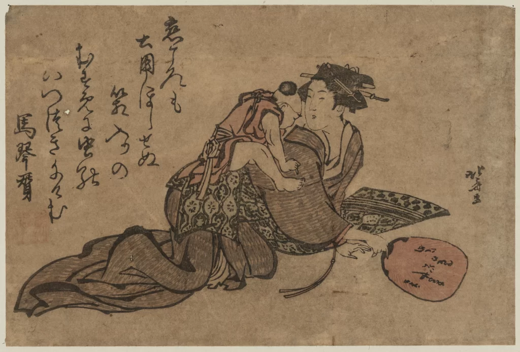 Traditional Japanese Art Mother And Child Ukiyo-e Cultural Depiction Historical Illustration