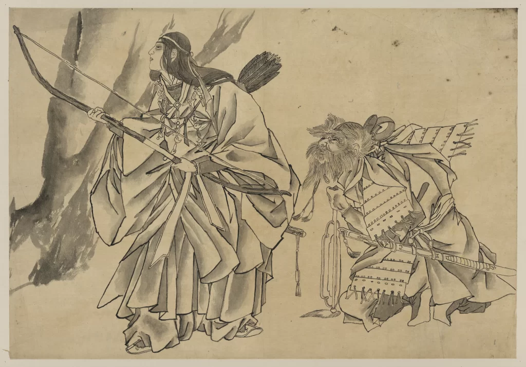 Traditional Japanese Art Samurai Bow Armor Ink Painting Historical
