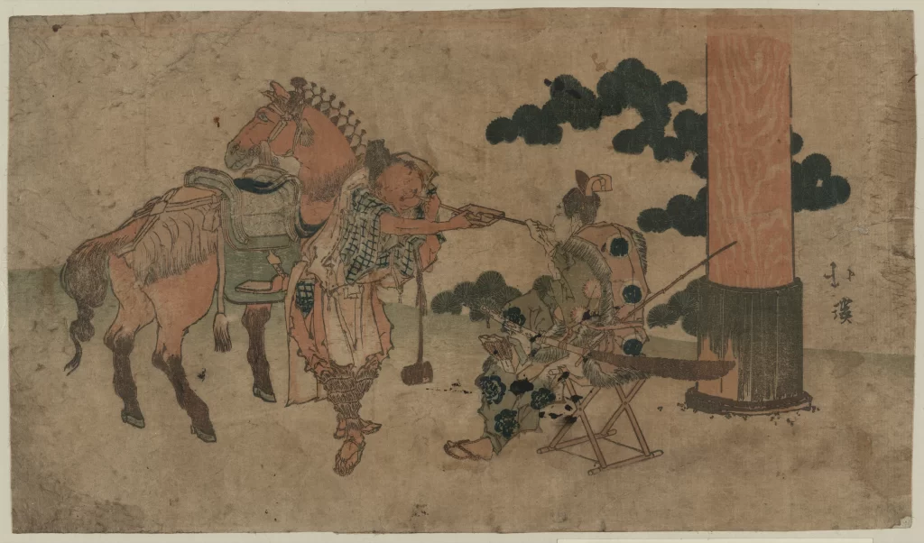 Traditional Japanese Art Samurai Horse Historical Scene Cultural Depiction