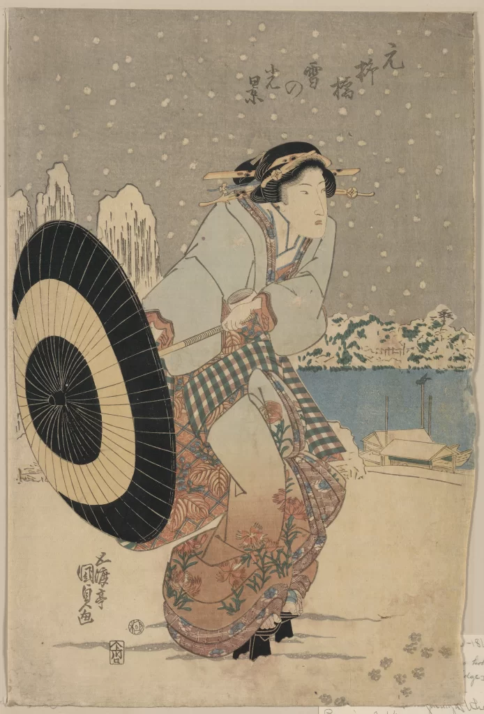 Traditional Japanese Art Snow Umbrella Kimono Landscape Cultural Heritage