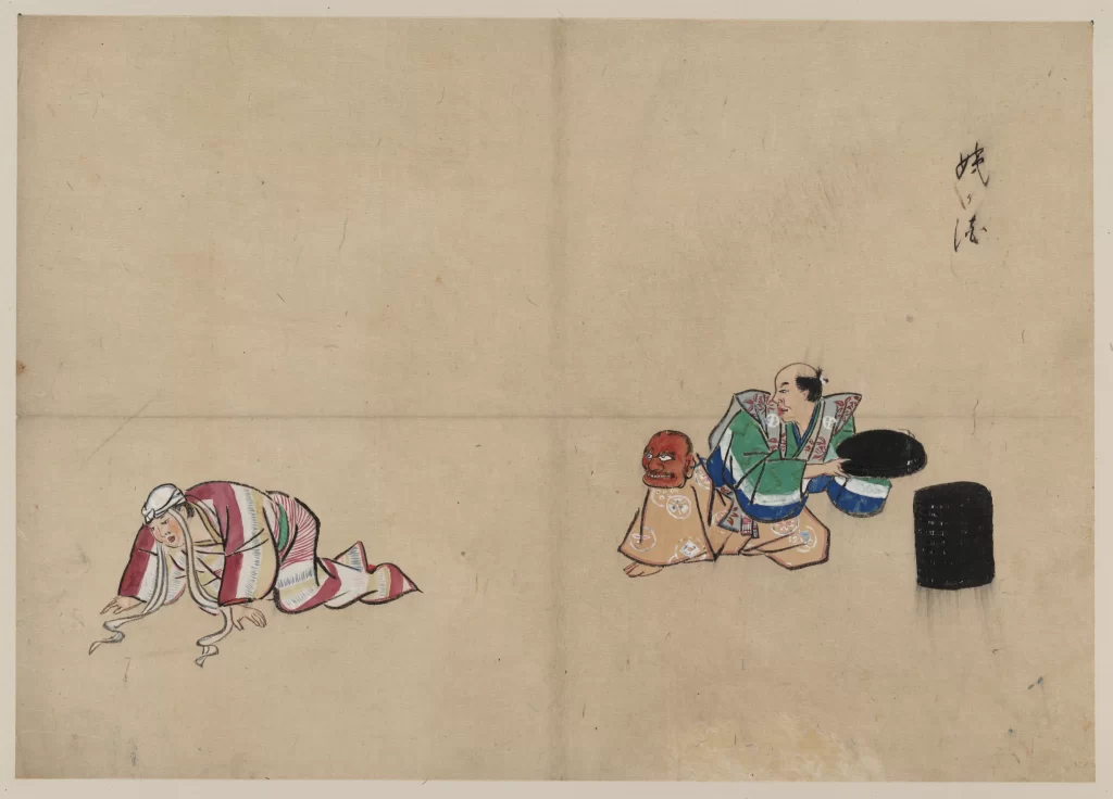 Traditional Japanese Art Sumi-e Ink Wash Painting Cultural Depiction Historical Scene