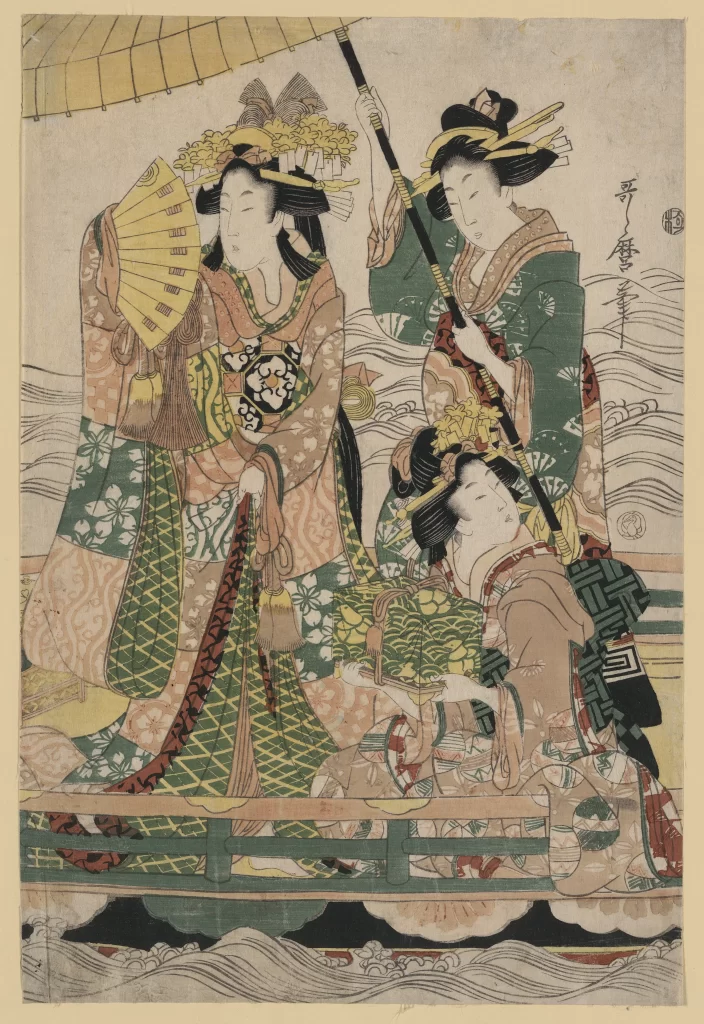 Traditional Japanese Women Kimono Patterns Fan Umbrella
