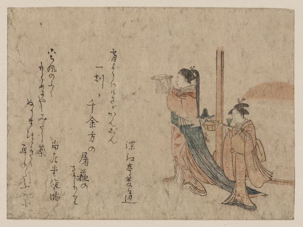 Traditional Japanese Women Kimono Lanterns Calligraphy