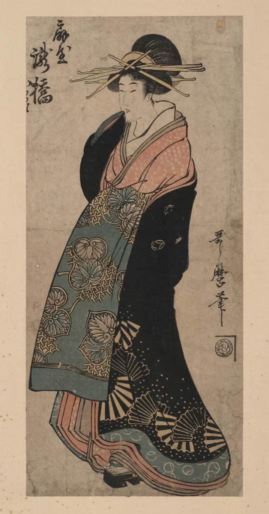 Woman Kimono Floral Patterns Black Red Blue