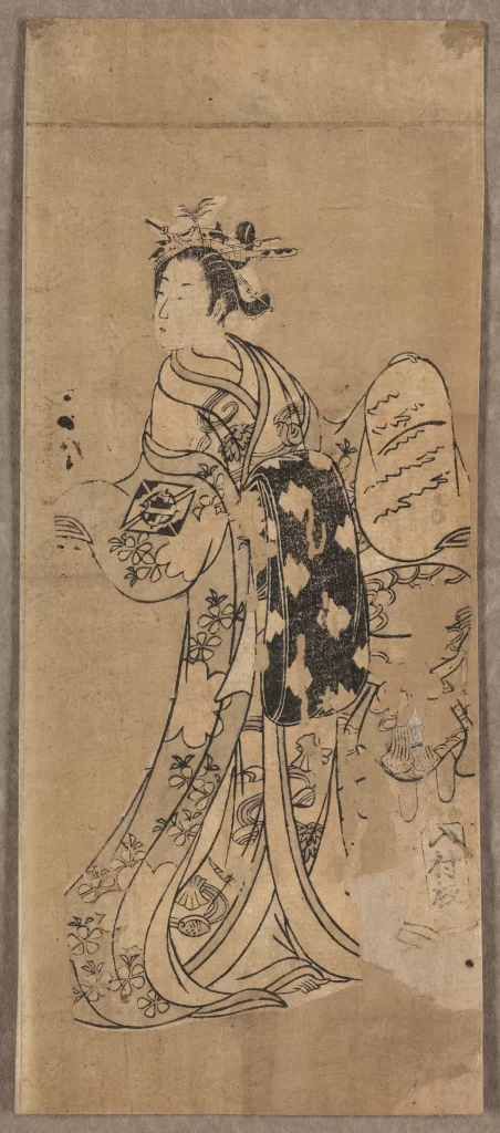 Woman Kimono Floral Patterns Black White