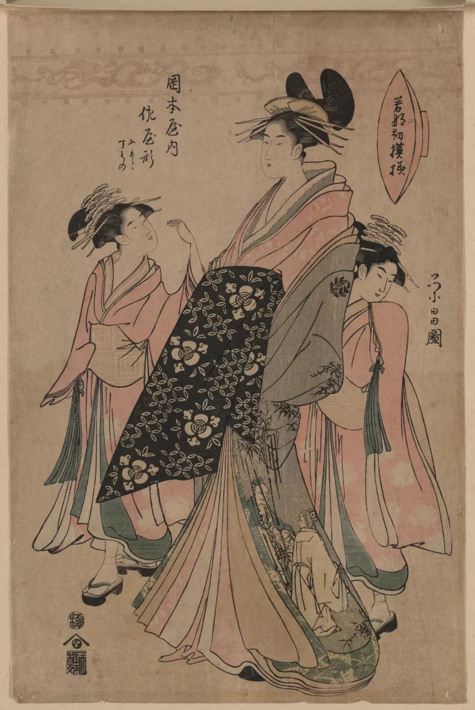 Traditional Japanese Women Kimono Patterns Black White Pink
