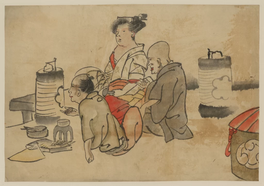 Traditional Japanese Art Ukiyo-e Cultural Scene Historical Setting Tea Ceremony Everyday Life