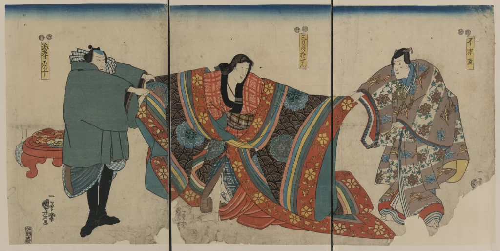 Traditional Japanese Art Ukiyo-e Historical Figures Ceremonial Attire Cultural Heritage