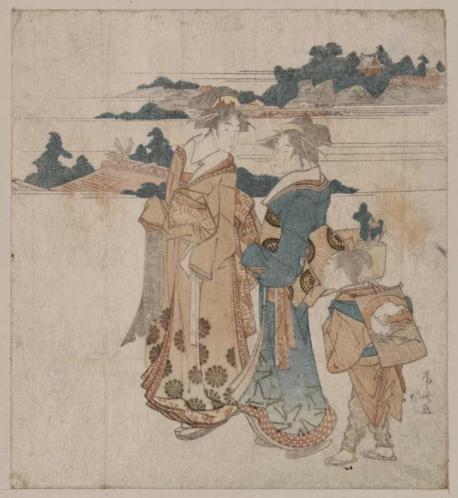 Traditional Japanese Art Ukiyo-e Historical Figures Cultural Attire Scenic Landscape