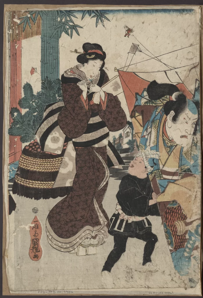 Traditional Japanese Art Ukiyo-e Historical Scene Cultural Depiction Colorful Attire
