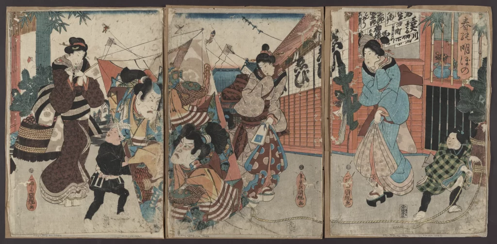 Traditional Japanese Art Ukiyo-e Historical Scene Cultural Depiction Colorful Figures