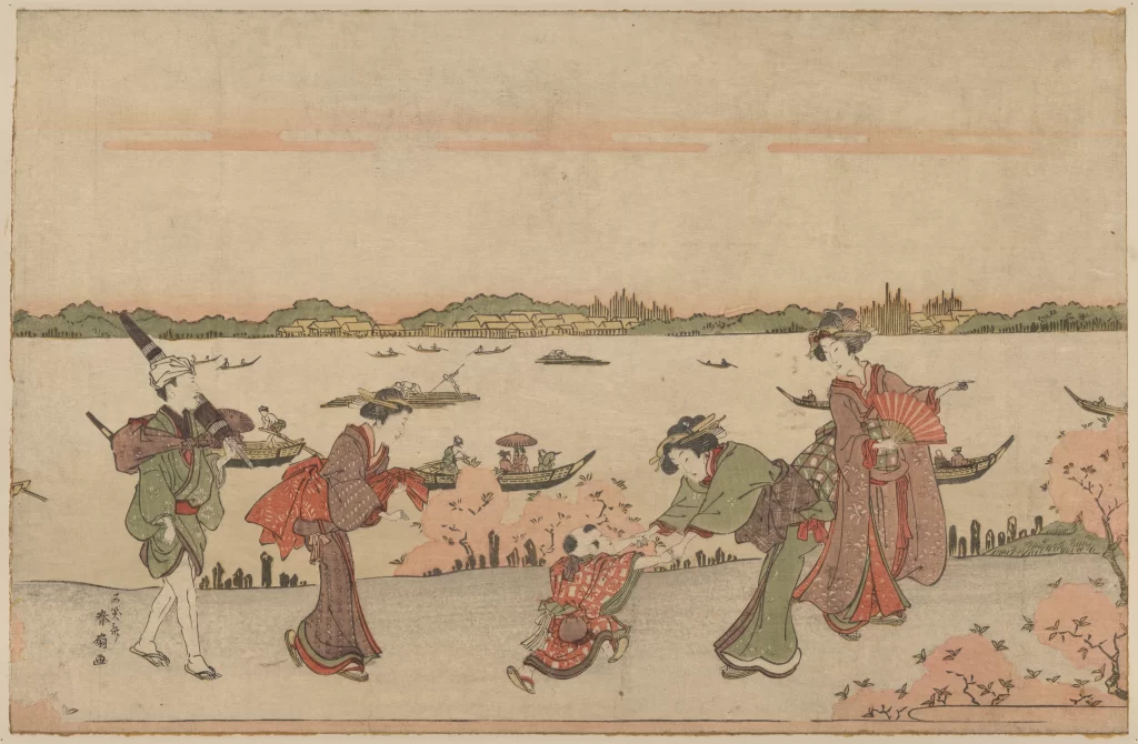 Traditional Japanese Art Ukiyo-e Historical Scene Cultural Depiction Edo Period Leisurely Activities