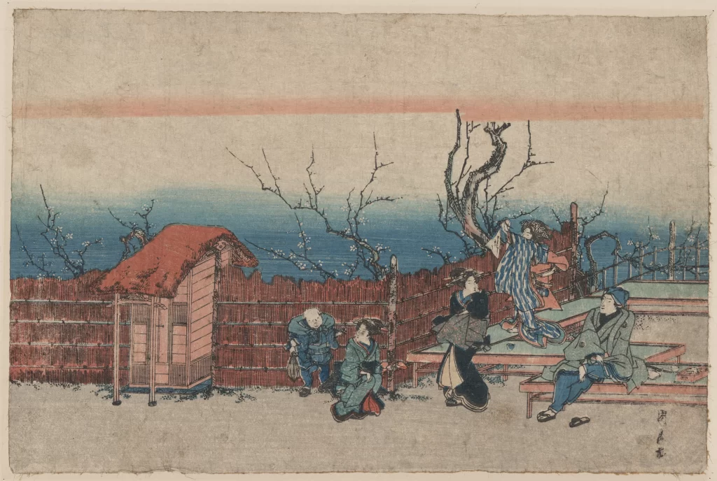 Traditional Japanese Art Ukiyo-e Historical Scene Cultural Depiction Edo Period Serene Landscape