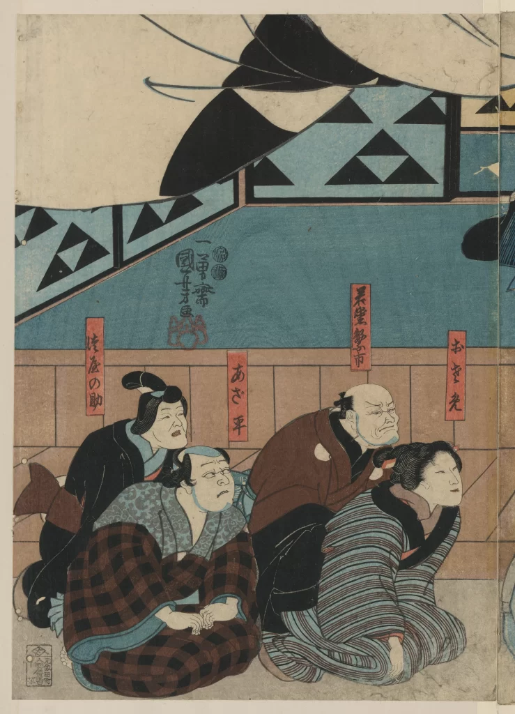 Traditional Japanese Art Ukiyo-e Historical Scene Cultural Depiction Sumo Wrestlers