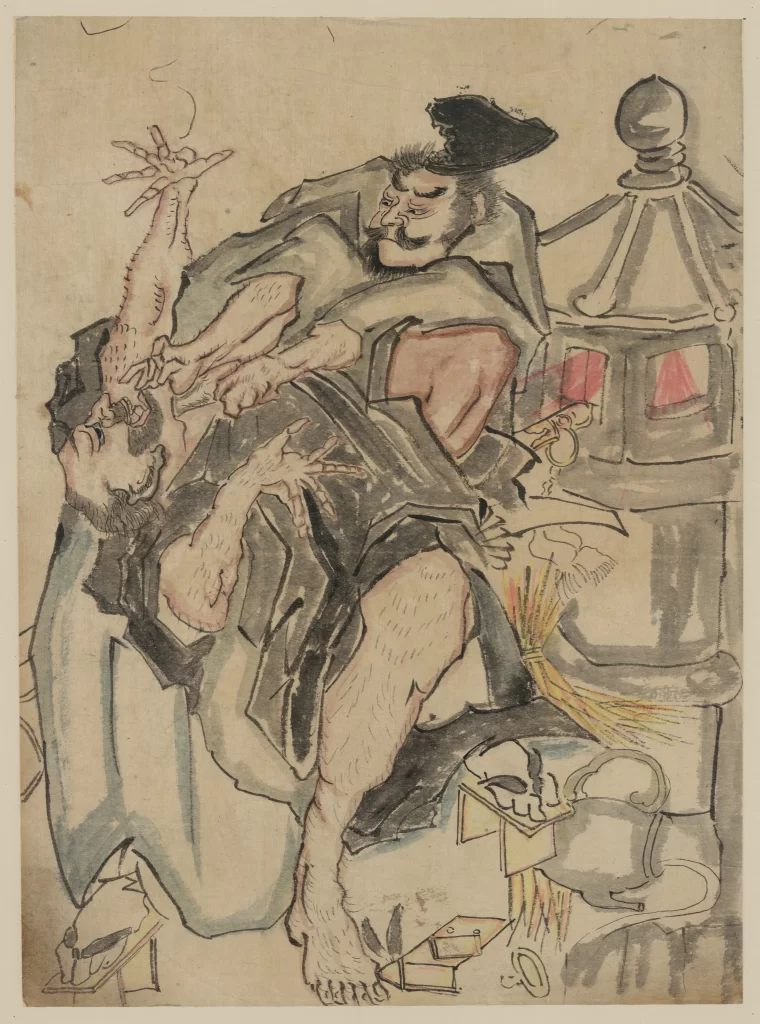 Traditional Japanese Art Ukiyo-e Historical Scene Samurai Cultural Depiction Dramatic Moment