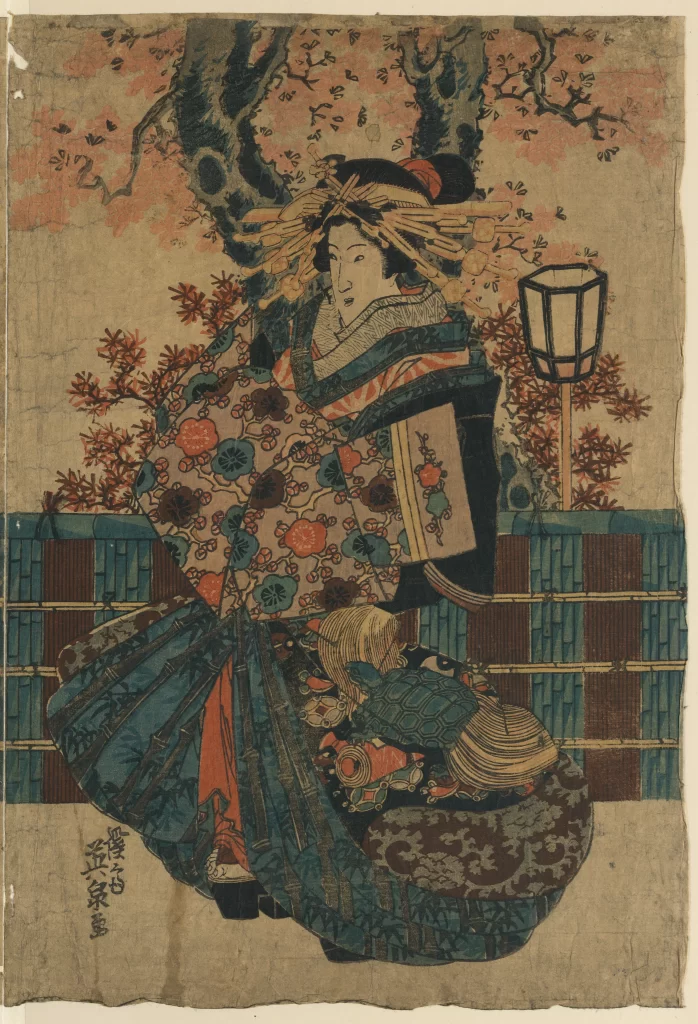 Traditional Japanese Art Ukiyo-e Kimono Floral Patterns Lantern Nature