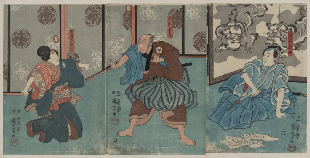 Traditional Japanese Art Ukiyo-e Samurai Kabuki Historical Scene