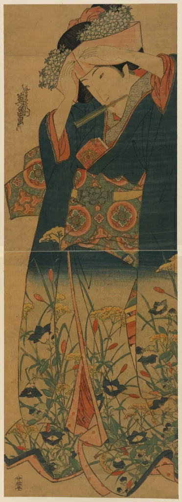 Traditional Japanese Art Ukiyo-e Woman Kimono Nature Floral Patterns