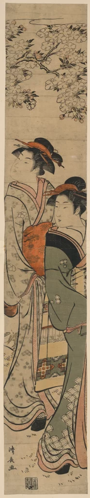 Traditional Japanese Art Ukiyo-e Women Cherry Blossoms Historical Attire