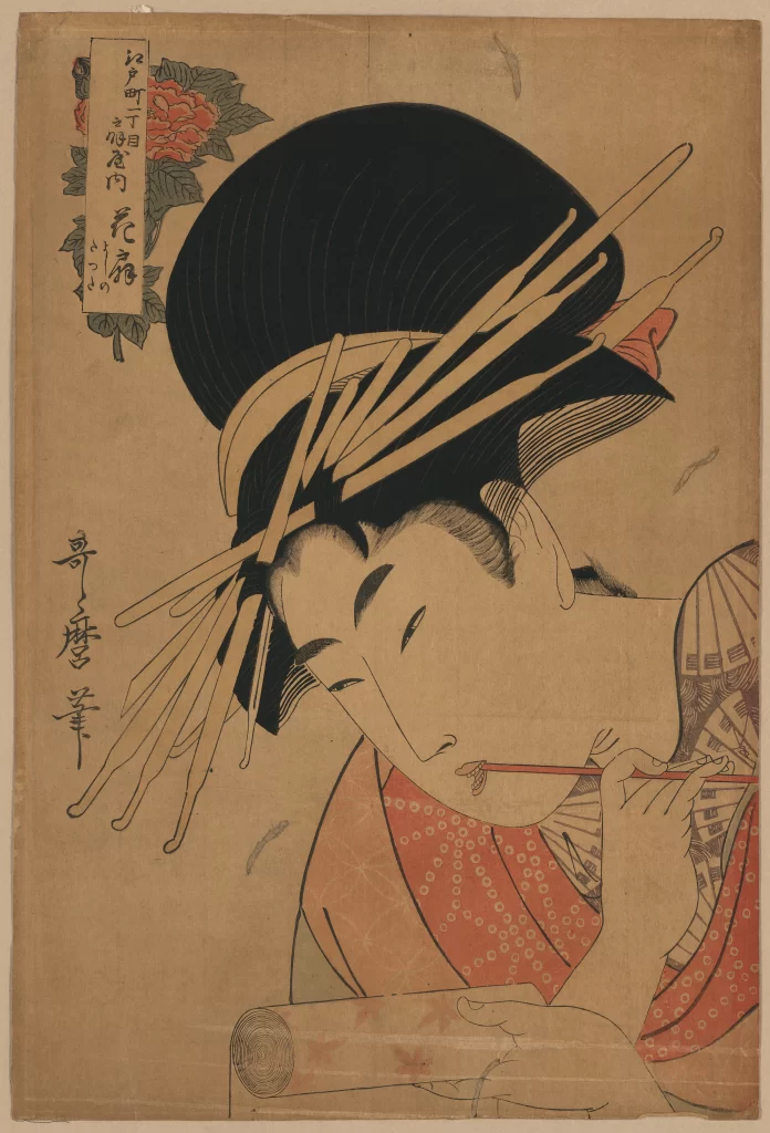Traditional Japanese Art Ukiyo-e Woodblock Print Kimono Hair Ornament Cultural Depiction