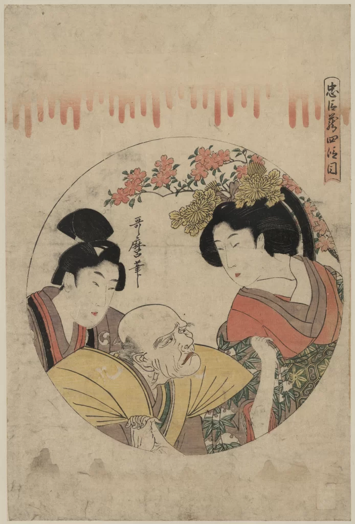 Traditional Japanese Art Ukiyoe Figures Floral Decoration