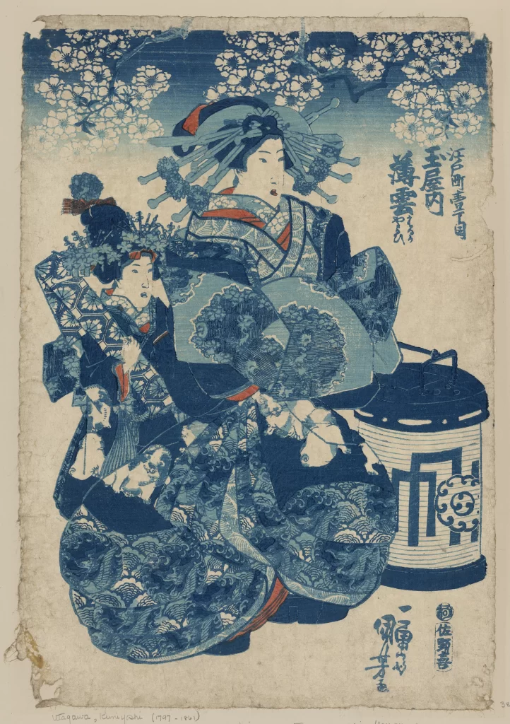 Traditional Japanese Art Ukiyoe Kimono Cherry Blossoms