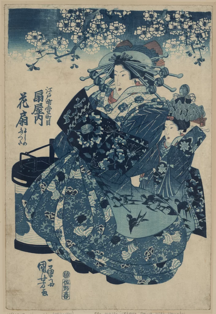 Traditional Japanese Art Ukiyoe Kimono Cherry Blossoms