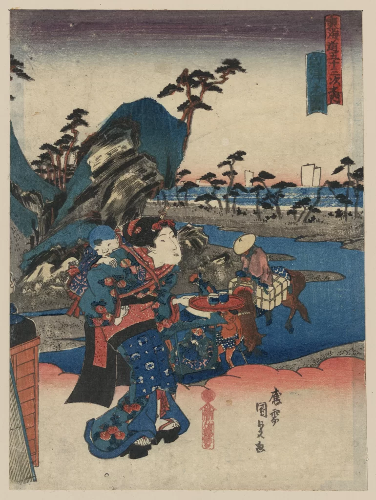 Traditional Japanese Art Ukiyoe Landscape Figures