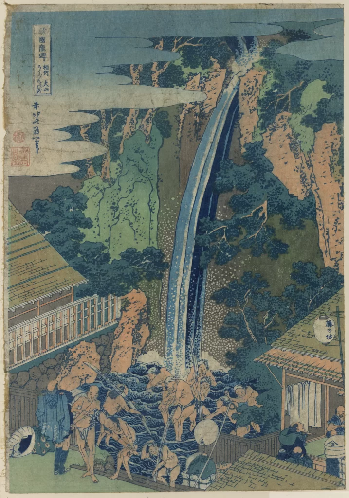 Traditional Japanese Art Waterfall Bathing Nature Cultural Scene Historical
