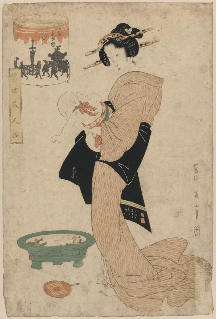 Traditional Japanese Art Woman Child Kimono Ukiyo-e Cultural Depiction