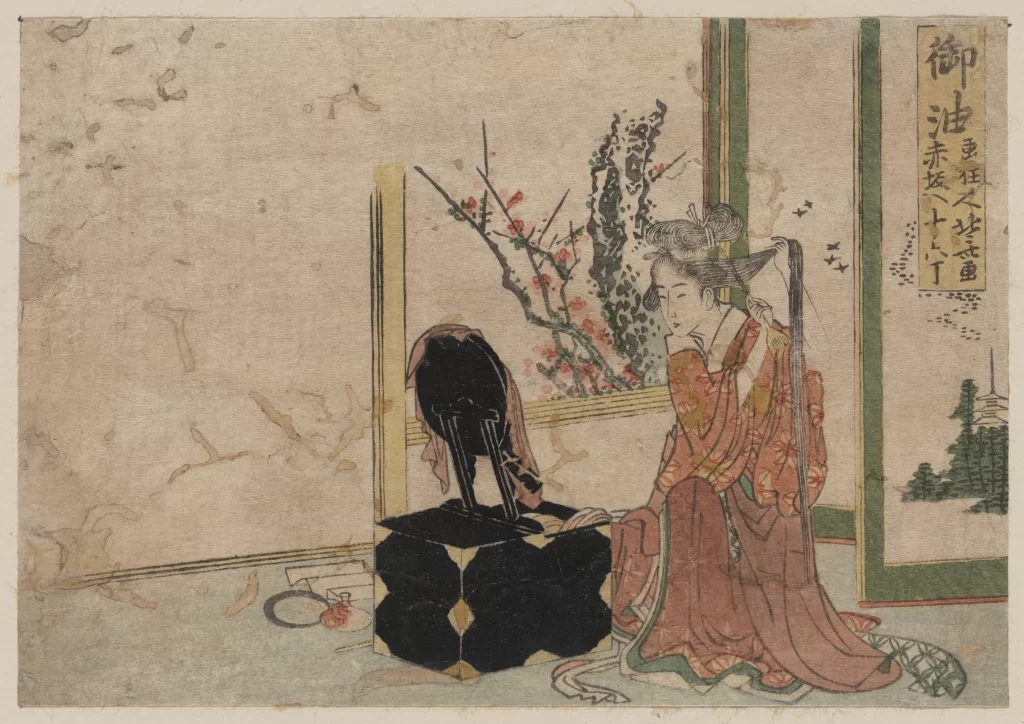 Traditional Japanese Art Woman Kimono Hair Flowers Nature