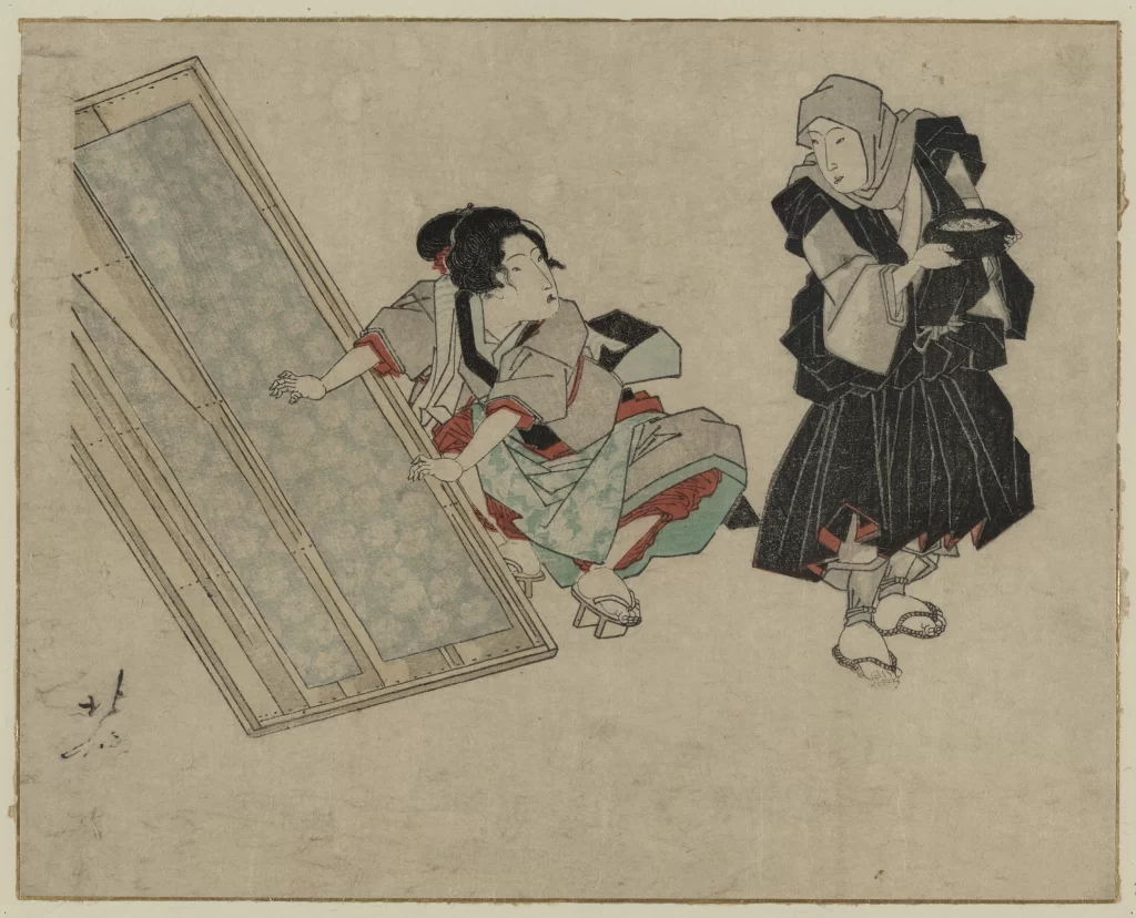 Traditional Japanese Art Woodblock Print Historical Scene Cultural Depiction Everyday Life
