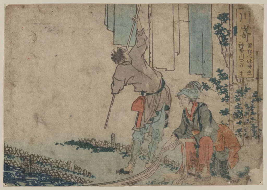 Traditional Japanese Art Woodblock Print Historical Scene Rural Life Cultural Depiction