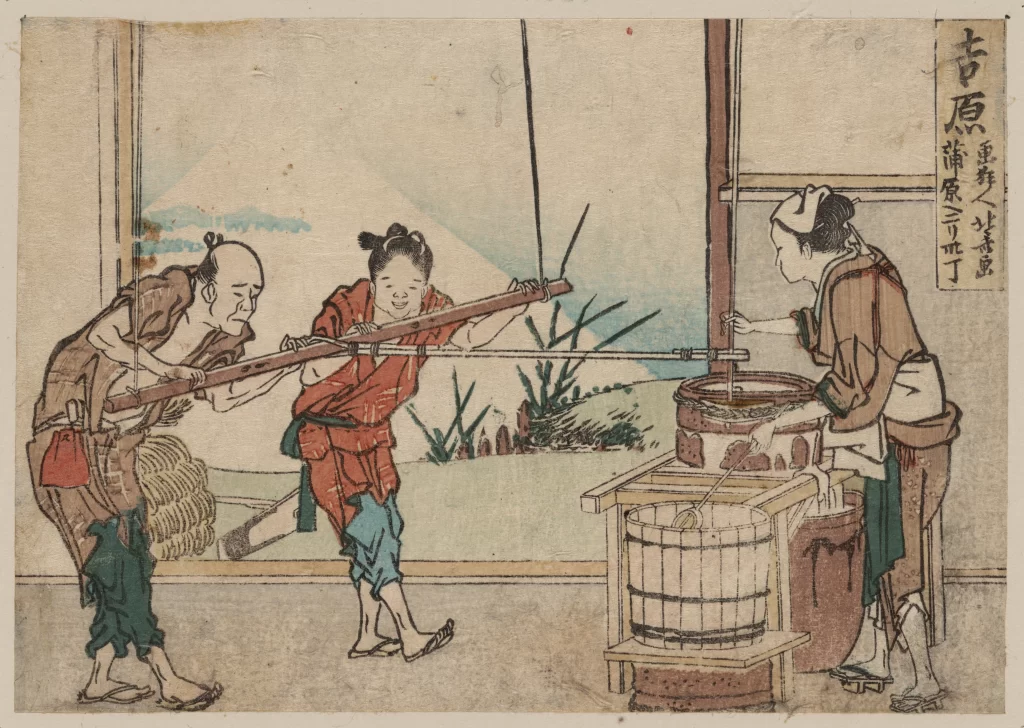 Traditional Japanese Artwork Historical Scene Daily Life Cultural Practice Woodblock Print