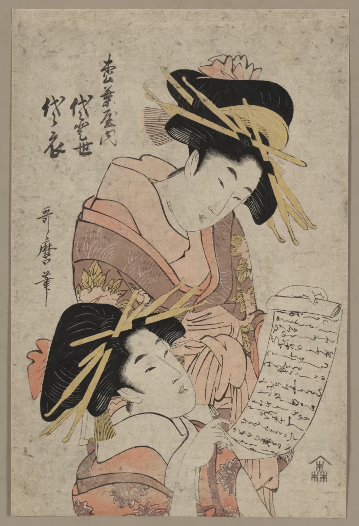 Traditional Japanese Attire Calligraphy Cultural Heritage Historical Art Ukiyo-e Style Women’s Fashion