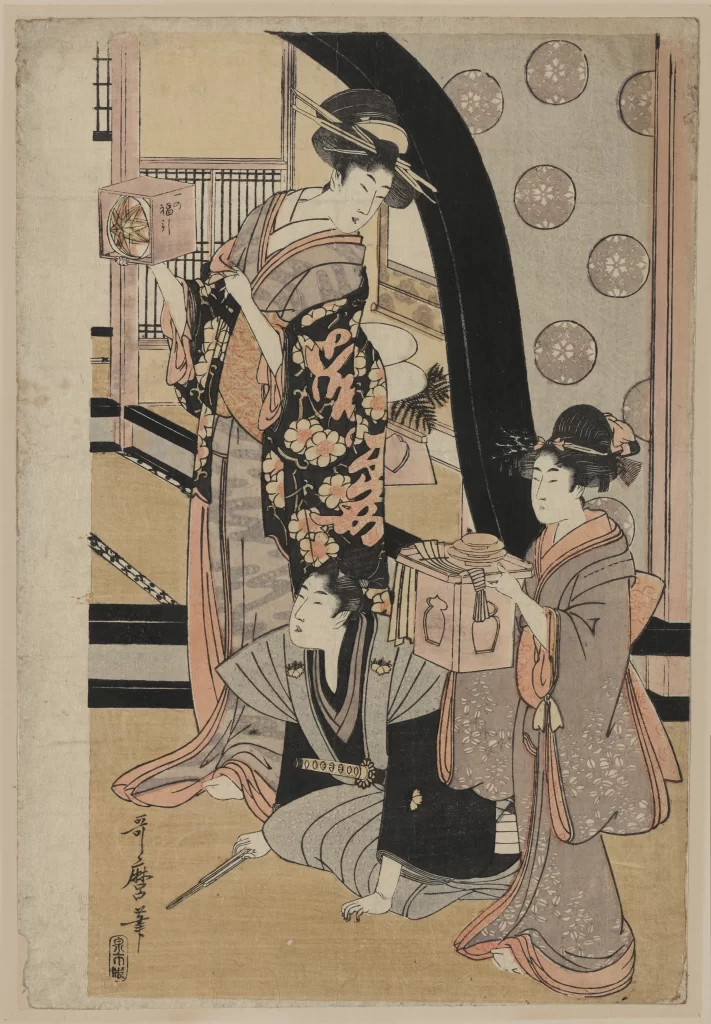 Traditional Japanese Attire Cultural Setting Historical Art Ukiyo-e Indoor Scene