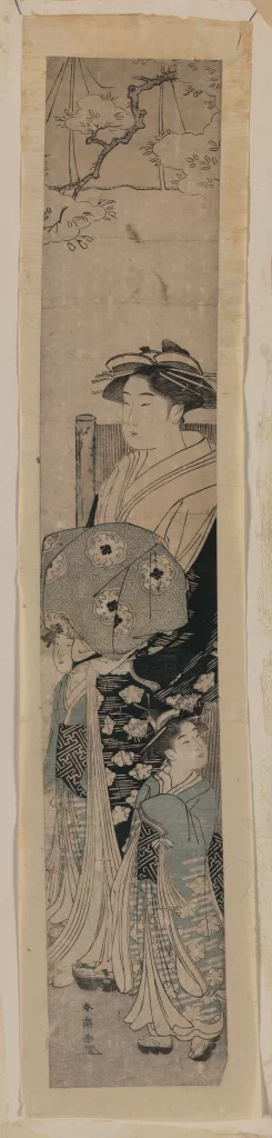 Traditional Japanese Attire Elegant Woman Cherry Blossoms Ukiyo-e Art Historical Scene