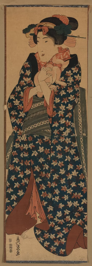 Traditional Japanese Attire Floral Pattern Kimono Ukiyo-e Woodblock Print Cultural Art