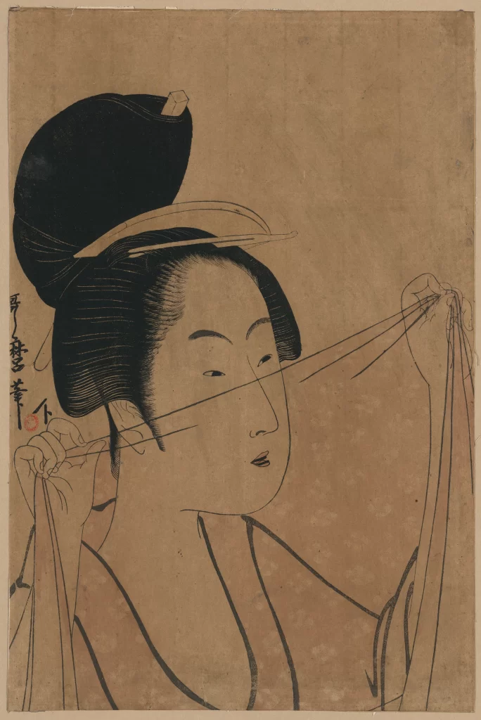 Traditional Japanese Attire Hair Ornament Textile Hands Cultural Artistry Ukiyo-e Style