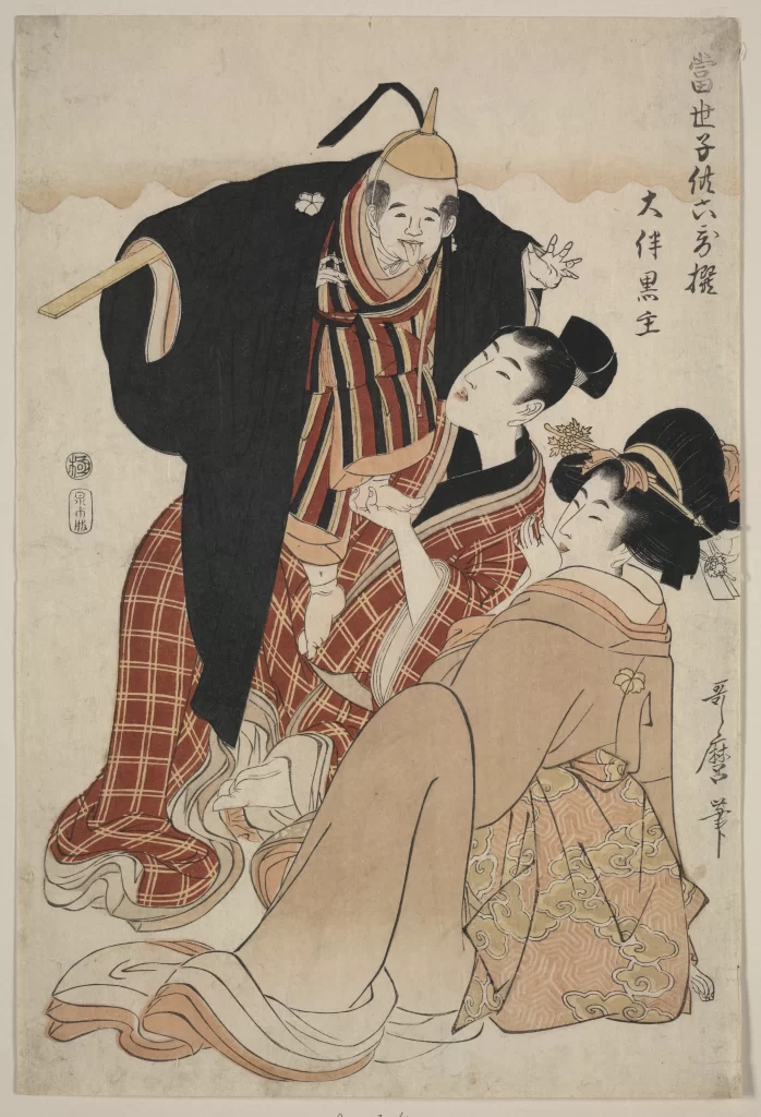 Traditional Japanese Attire Historical Scene Cultural Depiction Ukiyo-e Art Narrative Illustration