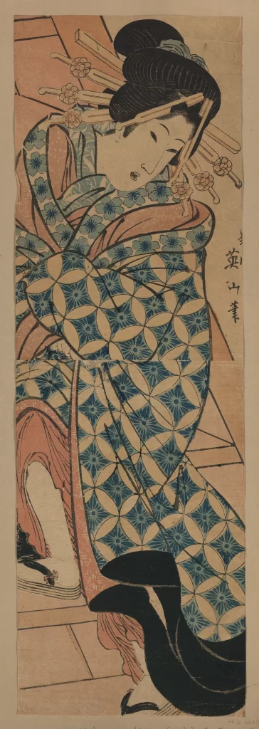 Traditional Japanese Attire Intricate Patterns Elegant Posture Ukiyo-e Style Cultural Heritage