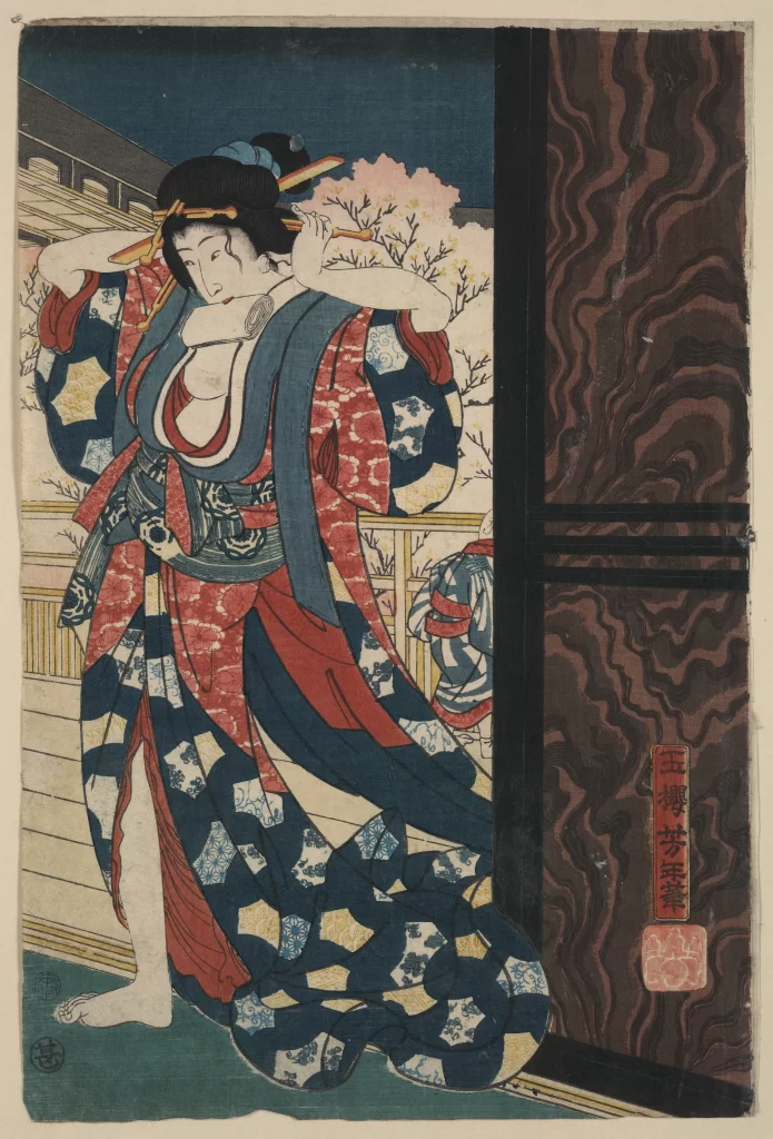 Traditional Japanese Attire Kimono Ukiyo-e Woodblock Print Edo Period Cultural Art